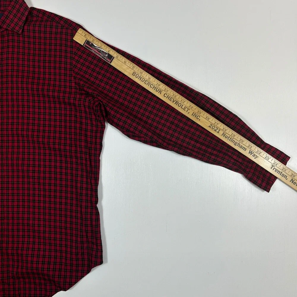 VTG Polo Ralph Lauren Estate Shirt Mens 15.5 34 Red Black Plaid 2-Ply Cotton